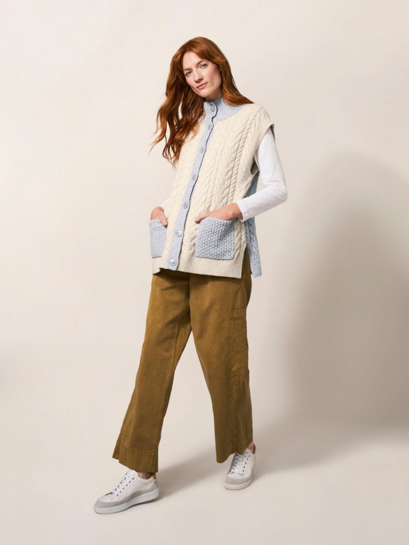 White Stuff Chestnut Cable Knit Pocket Poncho Natural Multi | 70134-TYHW