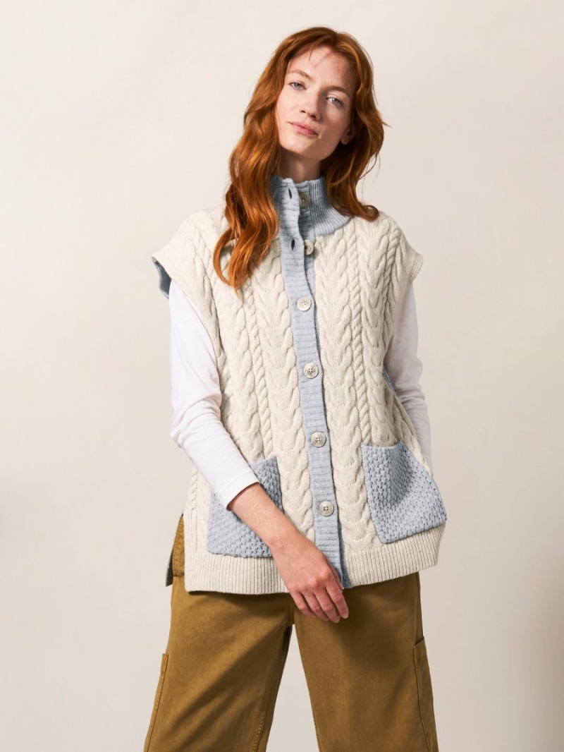 White Stuff Chestnut Cable Knit Pocket Poncho Natural Multi | 70134-TYHW