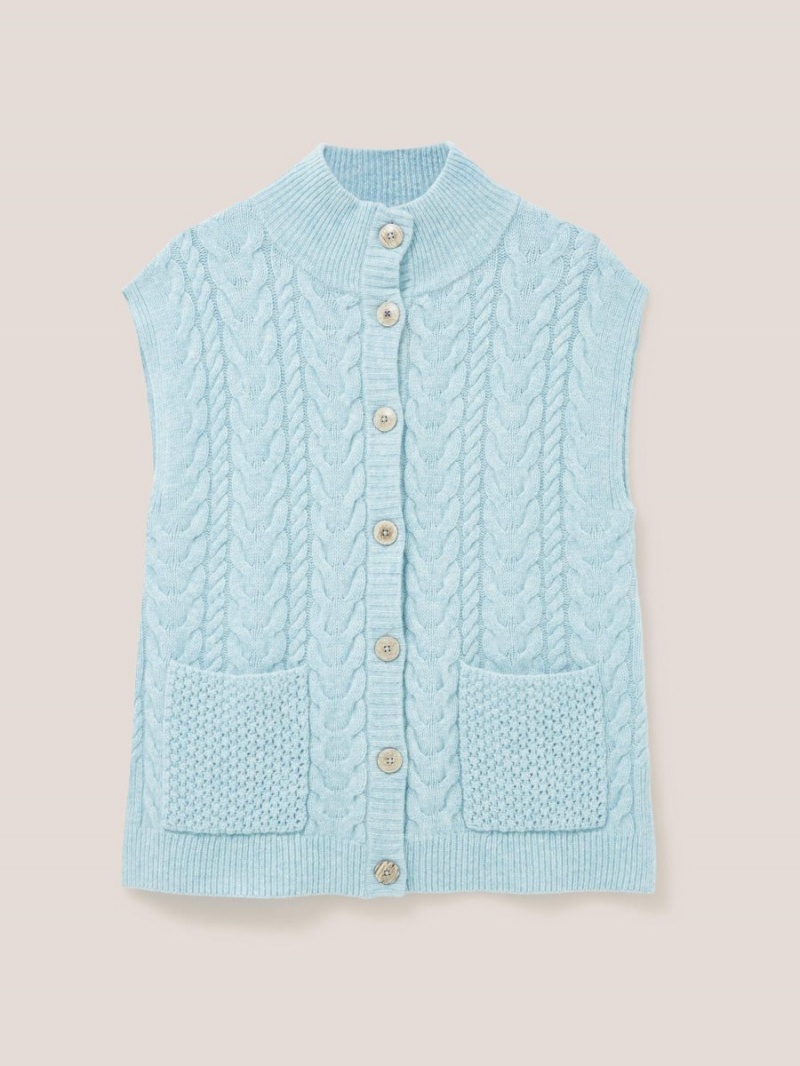 White Stuff Chestnut Cable Knit Pocket Poncho Light Blue | 86730-RUKI