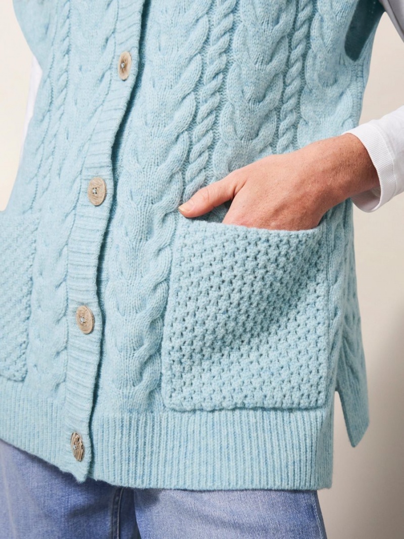 White Stuff Chestnut Cable Knit Pocket Poncho Light Blue | 89462-EIHD