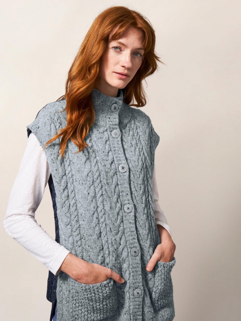 White Stuff Chestnut Cable Knit Pocket Poncho Grey Multi | 92645-RBFY