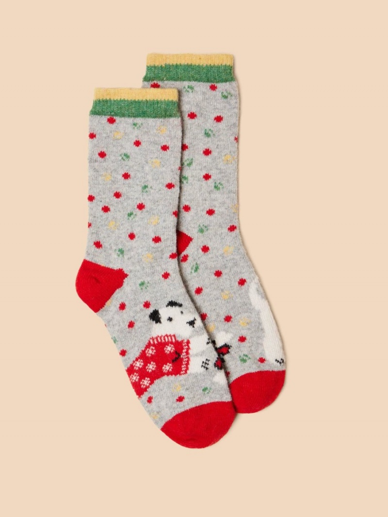 White Stuff Christmas Dog Wool Mix Socks Grey Multi | 40317-ZWLP