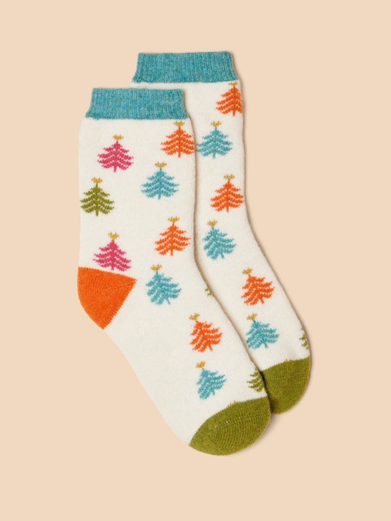 White Stuff Christmas Tree Wool Mix Socks Natural Multi | 05321-NYAT