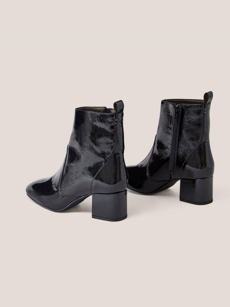 White Stuff Cilla Patent Mid Heel Boot Pure Black | 80195-GHPR