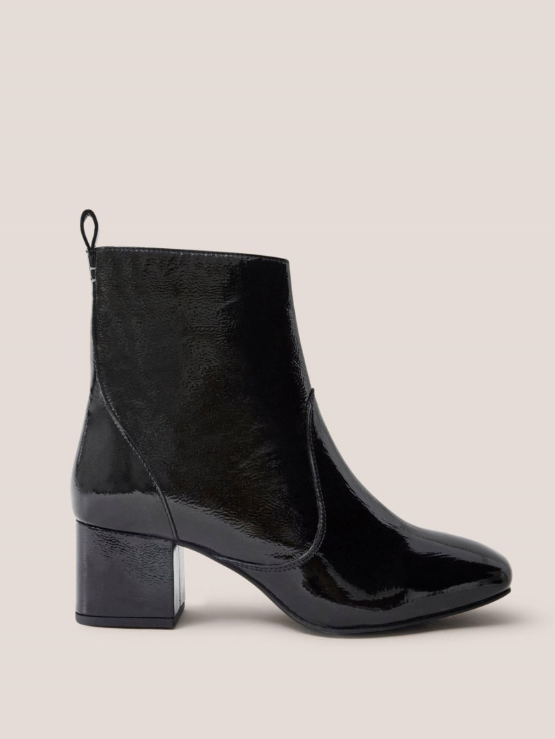 White Stuff Cilla Patent Mid Heel Boot Pure Black | 80195-GHPR