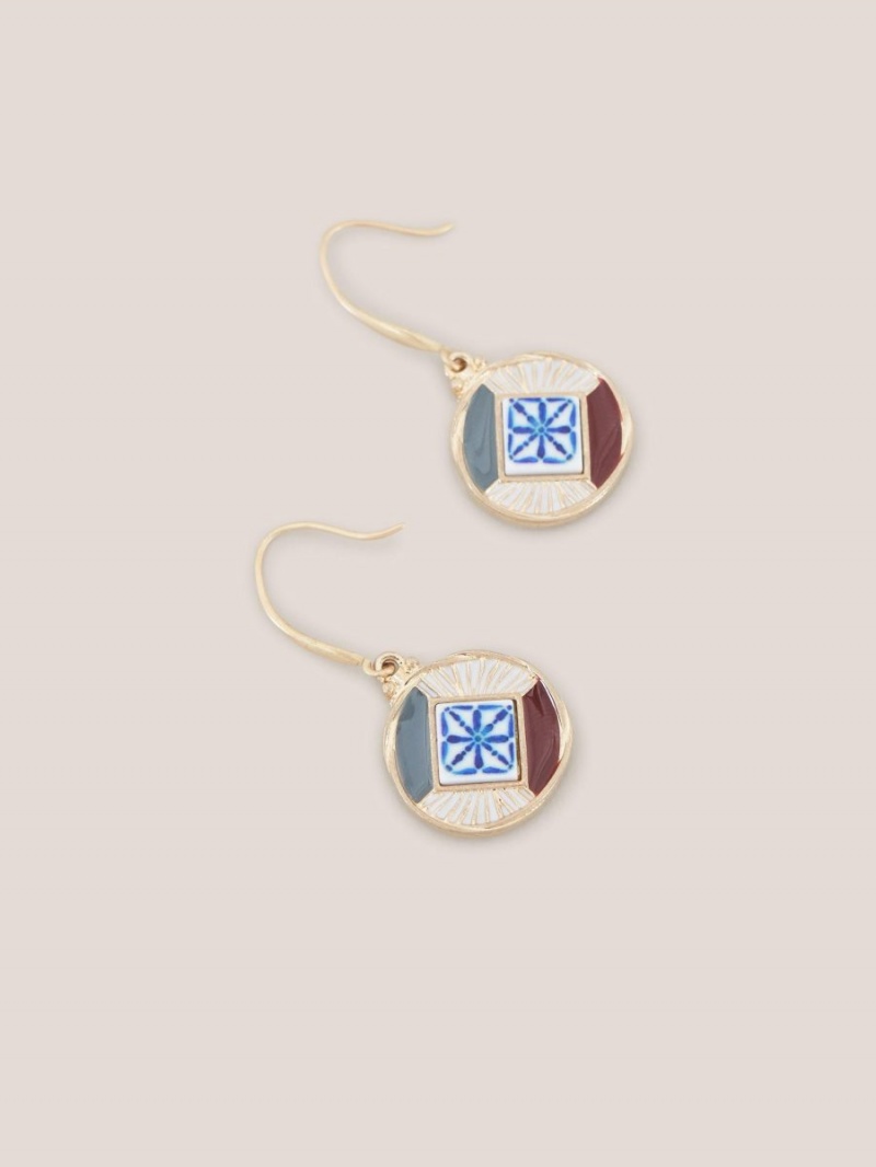 White Stuff Circular Mosaic Tile Earrings Gold Tone Metallic | 14825-IWVJ