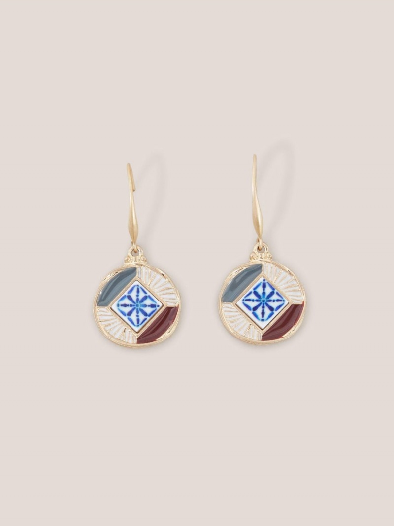 White Stuff Circular Mosaic Tile Earrings Gold Tone Metallic | 14825-IWVJ