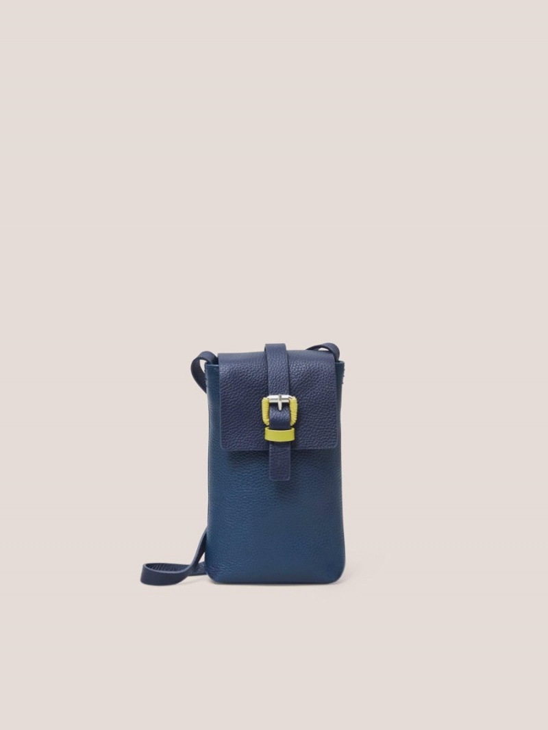 White Stuff Clara Buckle Leather Phone Bag Dark Navy | 68572-LHEJ