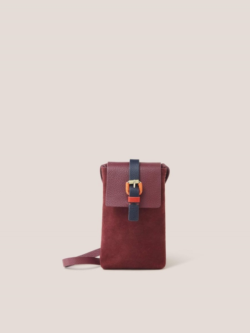 White Stuff Clara Buckle Suede Phone Bag Dark Plum | 46735-MZQF