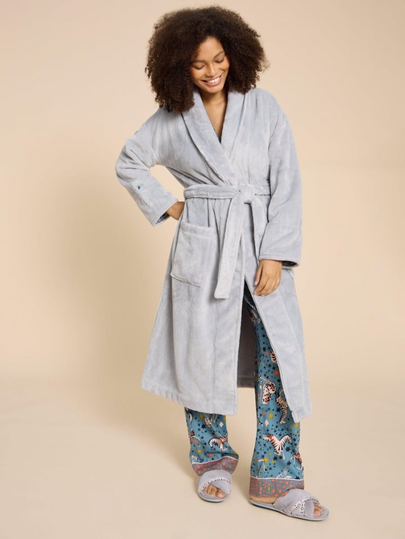 White Stuff Clover Cosy Dressing Gown Light Grey | 31964-NZJY