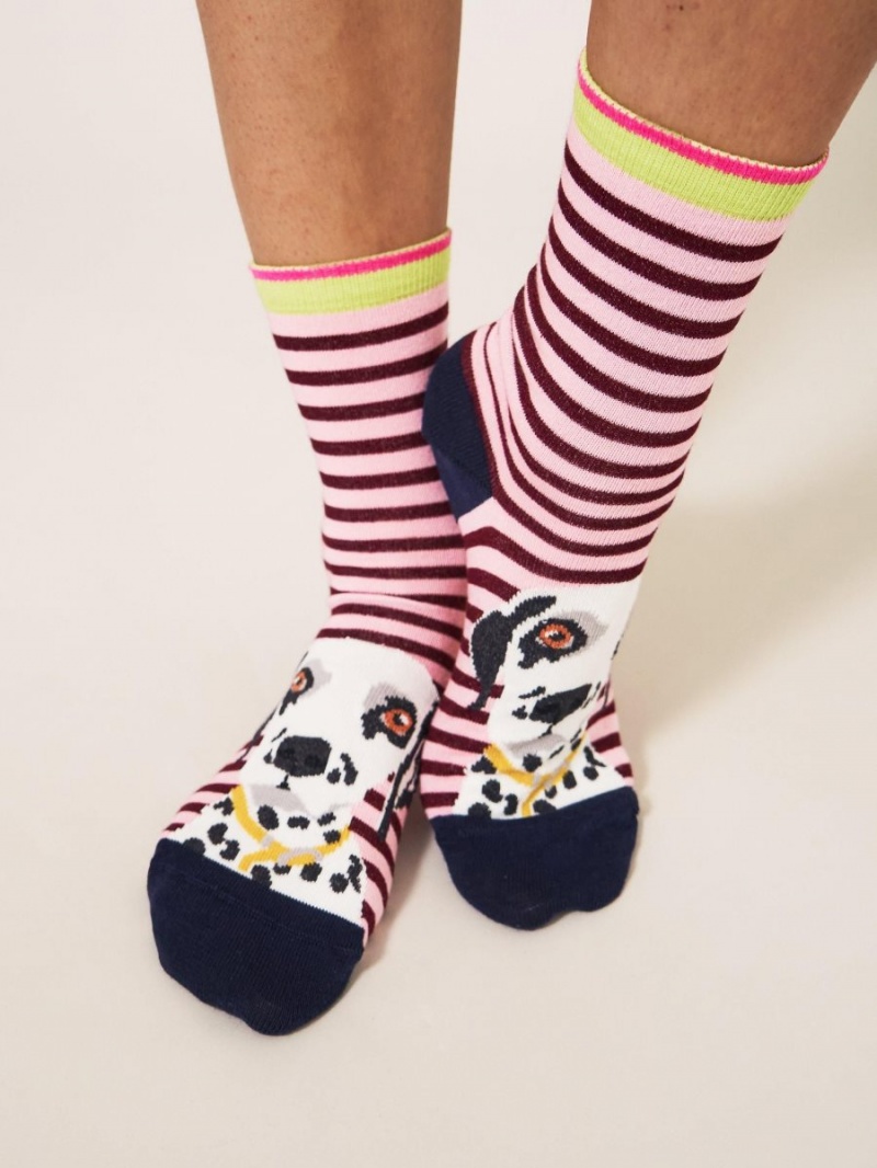 White Stuff Dalmatian Stripe Ankle Sock Pink Multi | 80752-GJAO