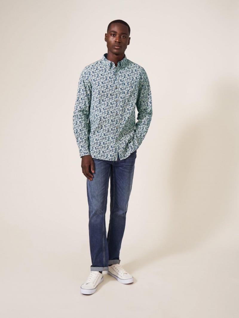 White Stuff Dandelion Printed Shirt Mid Teal | 10986-KJPU