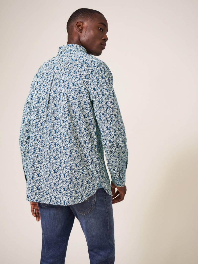 White Stuff Dandelion Printed Shirt Mid Teal | 10986-KJPU