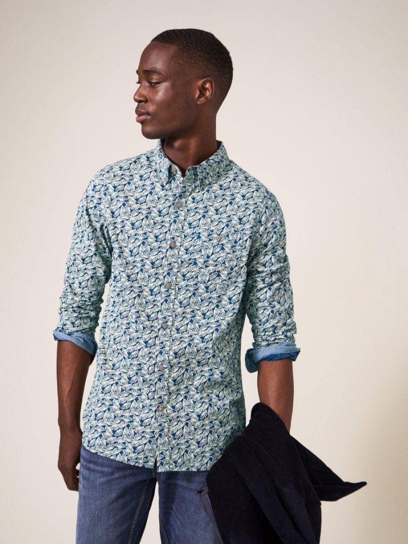 White Stuff Dandelion Printed Shirt Mid Teal | 10986-KJPU