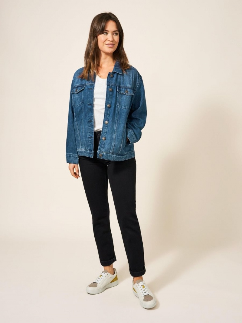 White Stuff Dayton Denim Cotton Jacket Mid Denim | 29417-QFKR