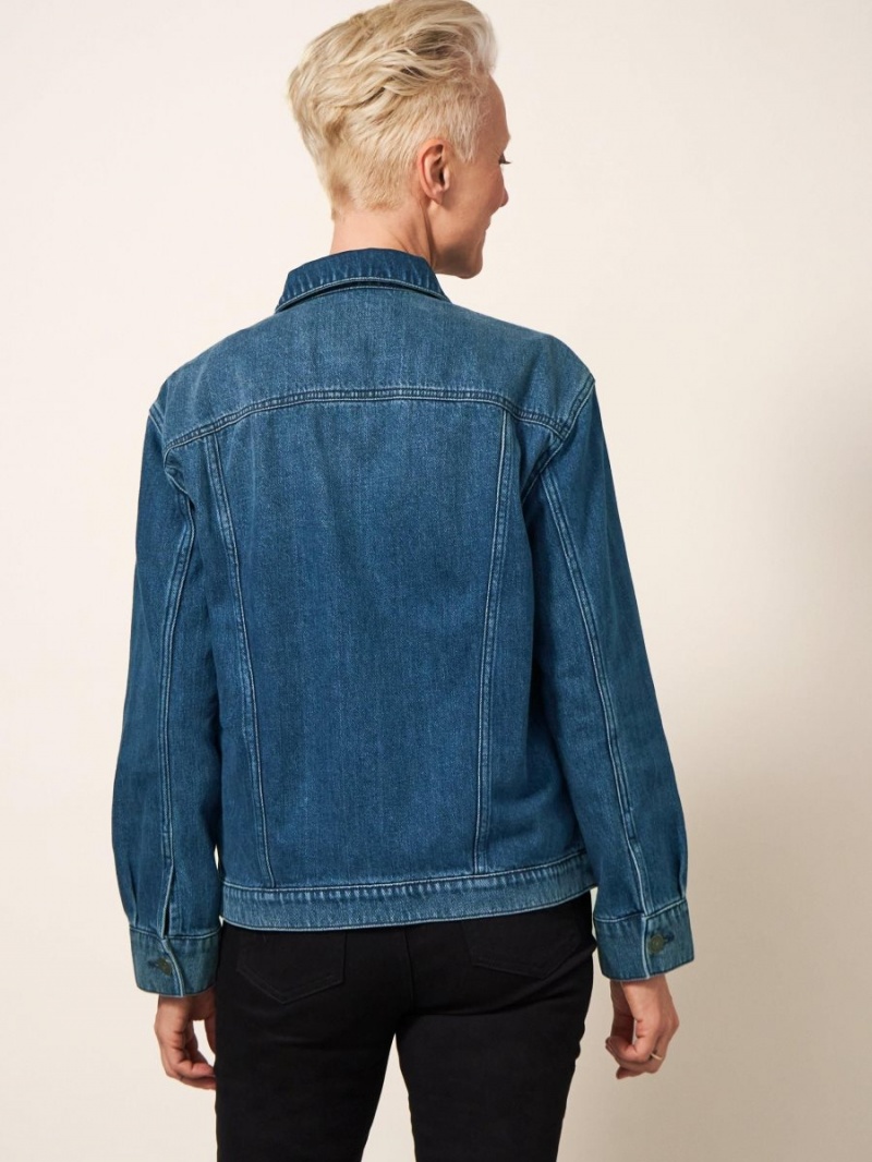 White Stuff Dayton Denim Cotton Jacket Mid Denim | 29417-QFKR