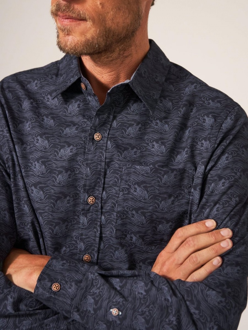 White Stuff Duck Printed Shirt Dark Navy | 71962-PMAB