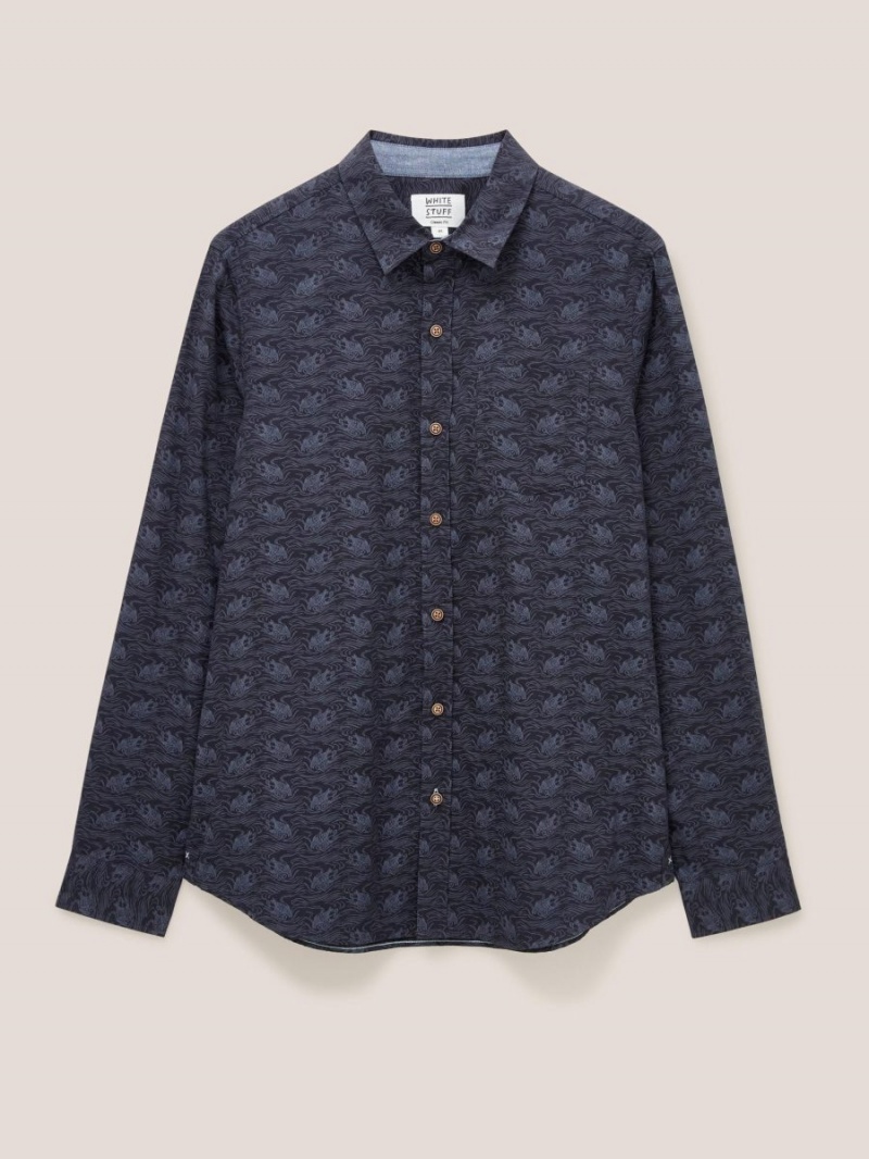 White Stuff Duck Printed Shirt Dark Navy | 71962-PMAB