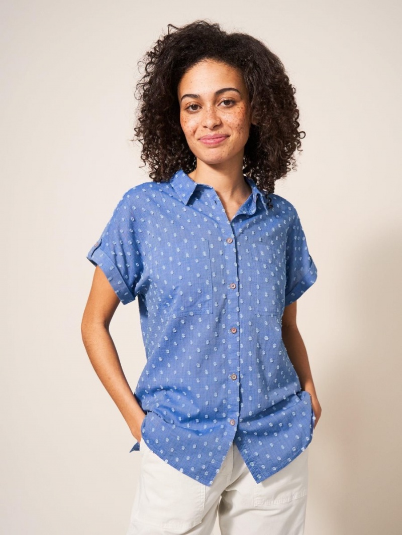 White Stuff Ella Organic Cotton Shirt Blue Multi | 19283-EZAW