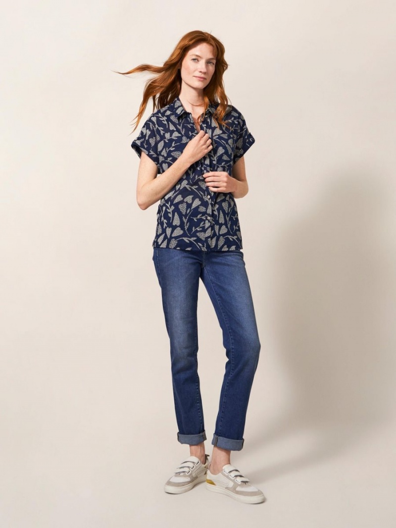 White Stuff Ella Organic Cotton Shirt Navy Print | 06987-FXSW