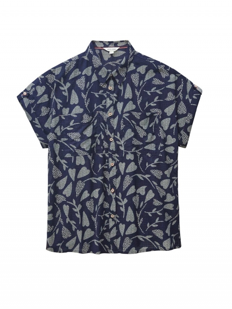 White Stuff Ella Organic Cotton Shirt Navy Print | 06987-FXSW