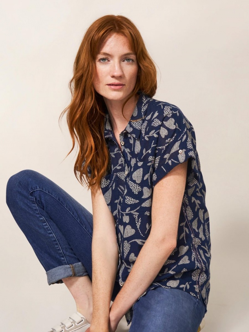 White Stuff Ella Organic Cotton Shirt Navy Print | 06987-FXSW