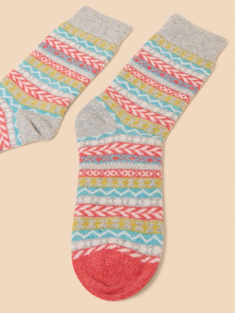 White Stuff Fairisle Mix Pop Wool Socks Grey Multi | 37298-BLPX