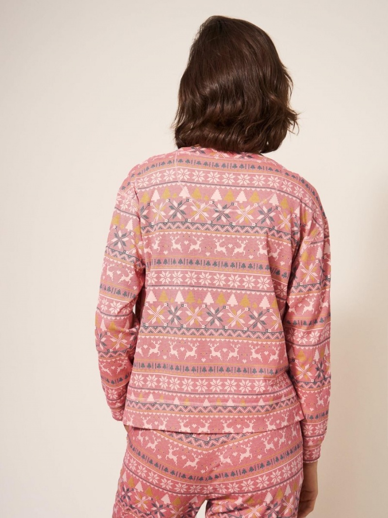 White Stuff Fairisle Reindeer Pj Top Pink Multi | 04682-MXFR