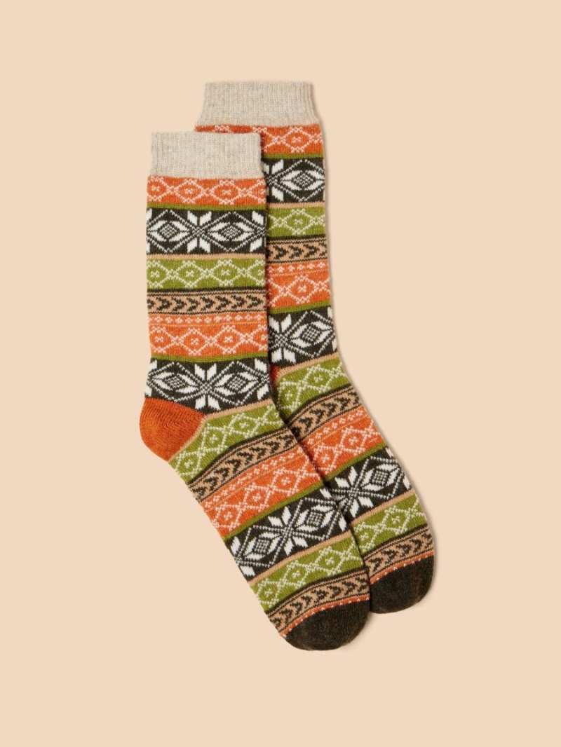 White Stuff Fairisle Wool Ankle Socks Green Multi | 57901-FPCM