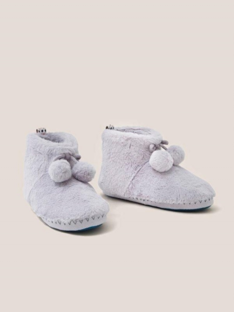 White Stuff Faux Fur Bootie Slipper Light Grey | 53706-JQSU