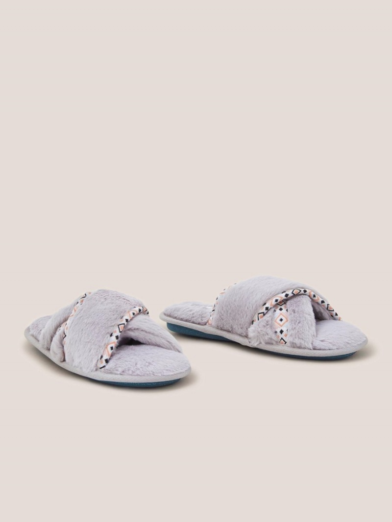 White Stuff Faux Fur Mule Slipper Mid Grey | 13908-BEGA