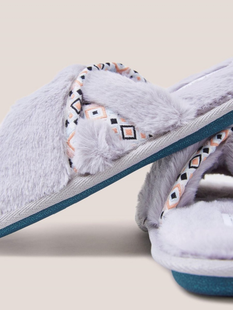 White Stuff Faux Fur Mule Slipper Mid Grey | 13908-BEGA