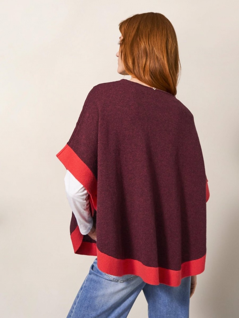 White Stuff Fern Knitted Casual Poncho Mid Plum | 20539-DITR