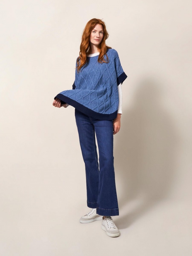 White Stuff Fern Knitted Casual Poncho Mid Blue | 51863-UMAS