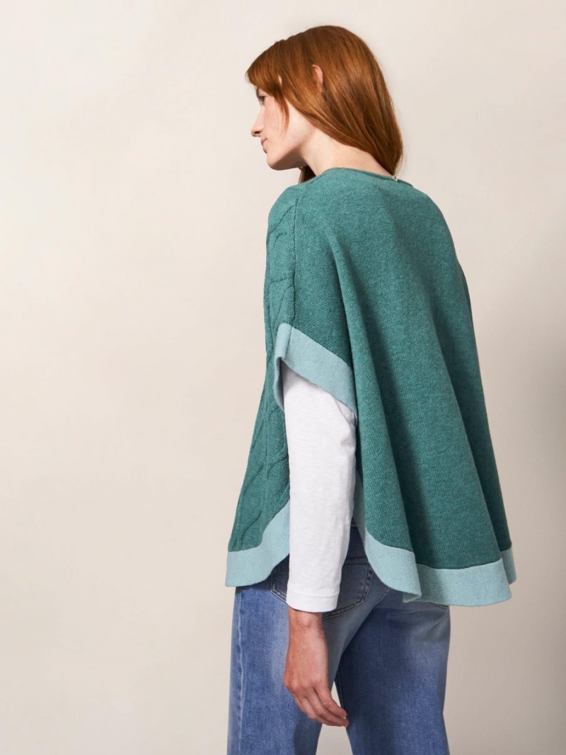 White Stuff Fern Knitted Casual Poncho Mid Teal | 68943-HPWO