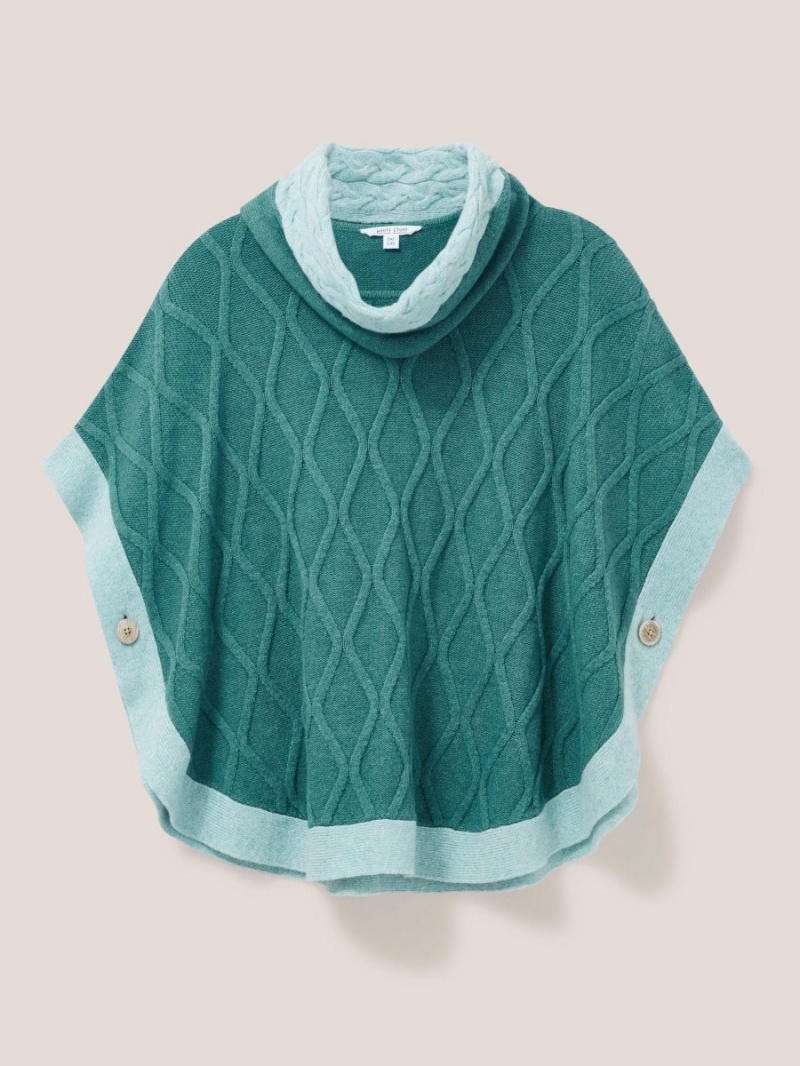 White Stuff Fern Knitted Casual Poncho Mid Teal | 68943-HPWO