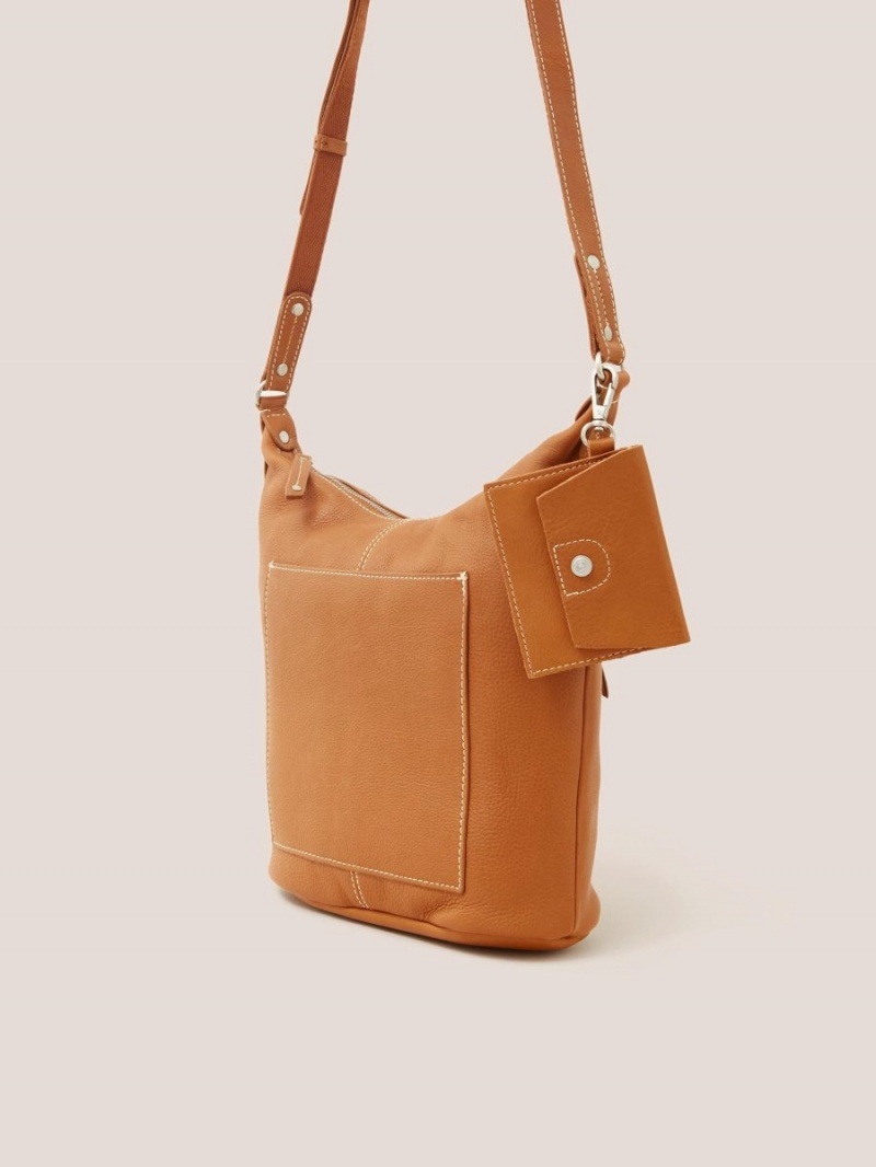 White Stuff Fern Leather Crossbody Bag Mid Tan | 98543-OHRP