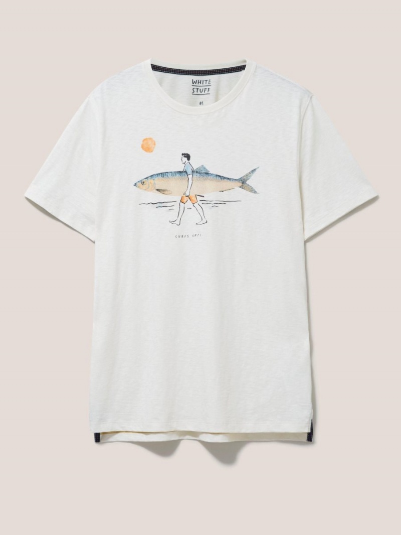 White Stuff Fish Surfboard Graphic Tee Natural White | 80319-FGBN