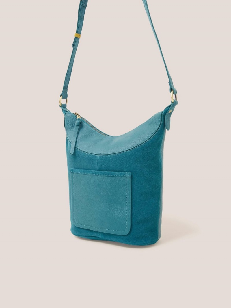 White Stuff Fleur Suede Crossbody Mid Teal | 95207-JLXP