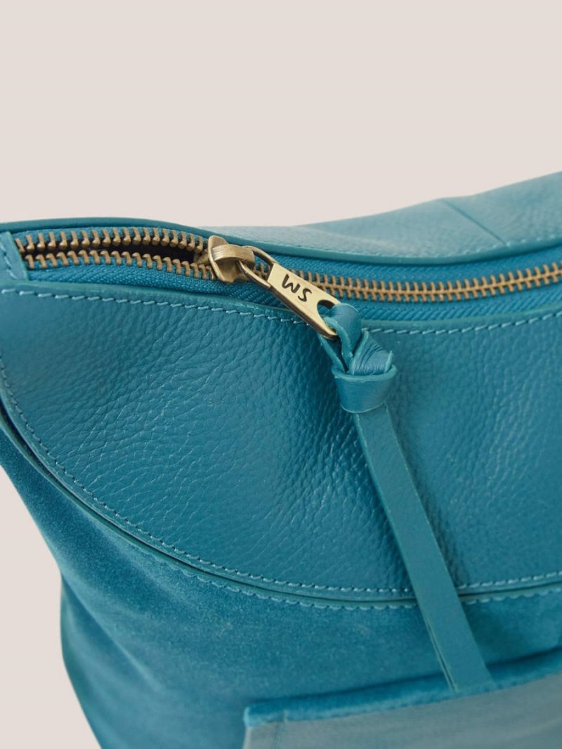 White Stuff Fleur Suede Crossbody Mid Teal | 95207-JLXP