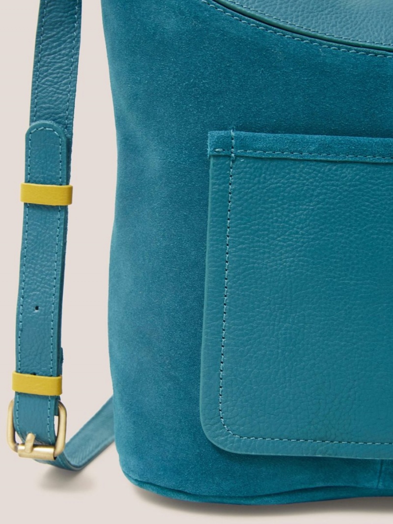 White Stuff Fleur Suede Crossbody Mid Teal | 95207-JLXP