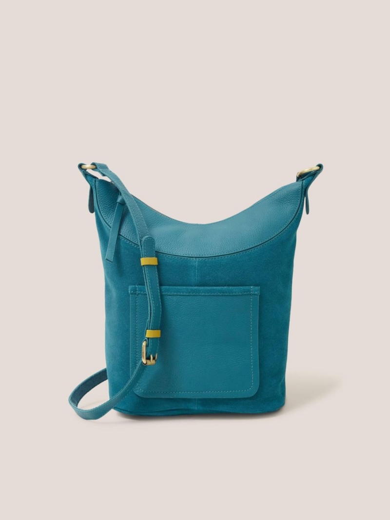 White Stuff Fleur Suede Crossbody Mid Teal | 95207-JLXP