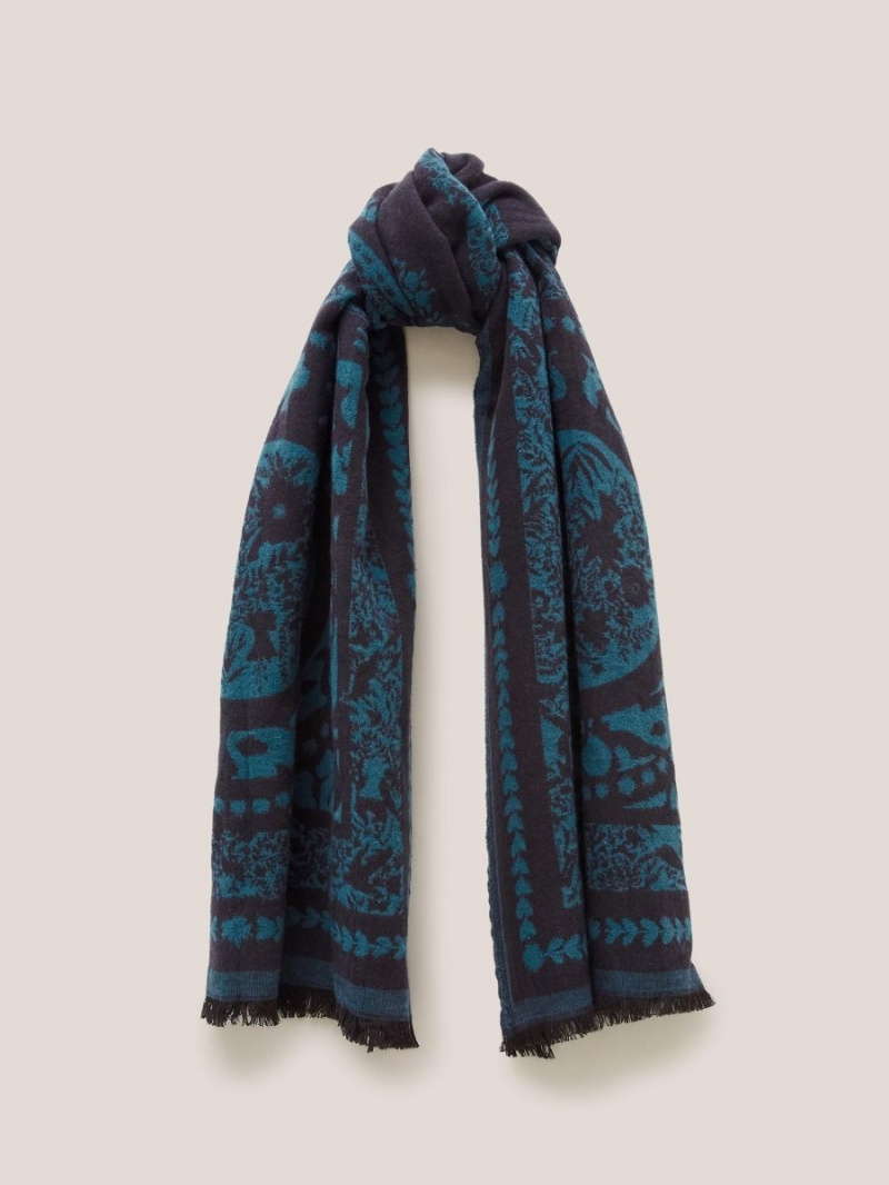 White Stuff Floral Tile Woven Scarf Blue Multi | 01235-FEGQ