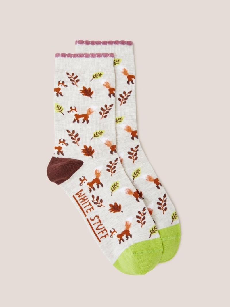 White Stuff Fluffy Fox Ankle Sock Natural Multi | 67482-ETMY