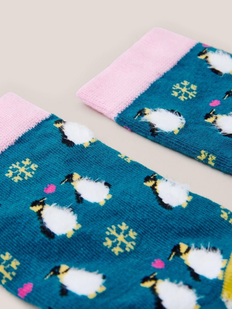 White Stuff Fluffy Penguin Socks Teal Multi | 08219-CHMX