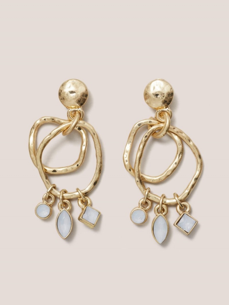 White Stuff Gem Drop Earrings Gold Tone Metallic | 60245-KFWG