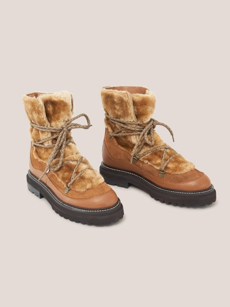 White Stuff Hailey Lace Up Hiker Boot Mid Tan | 08654-OVFI