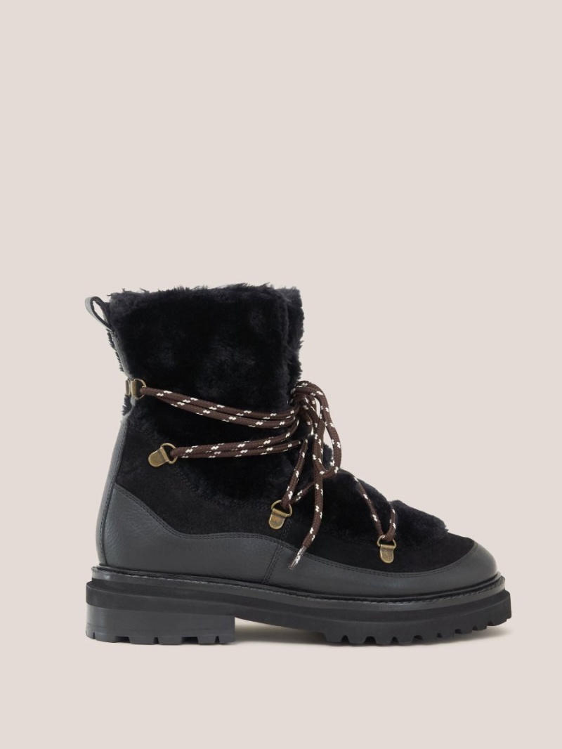 White Stuff Hailey Lace Up Hiker Boot Pure Black | 54871-MBZV