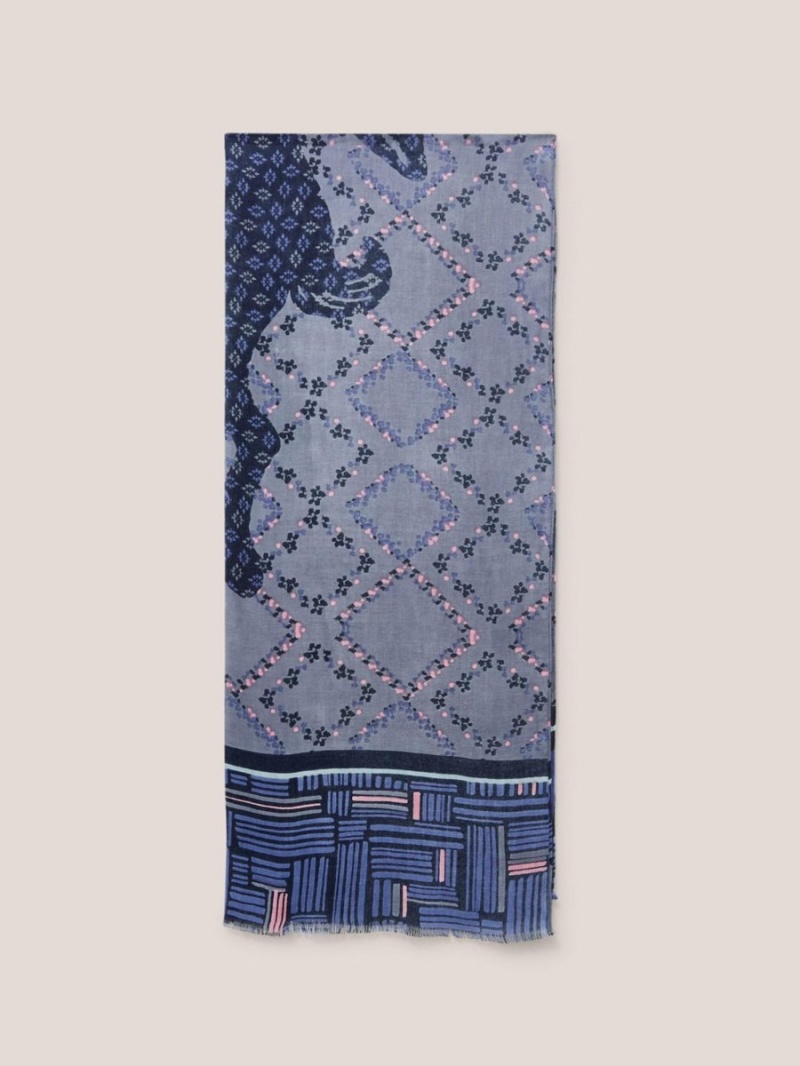 White Stuff Hare Print Scarf Navy Multi | 39456-RGAB