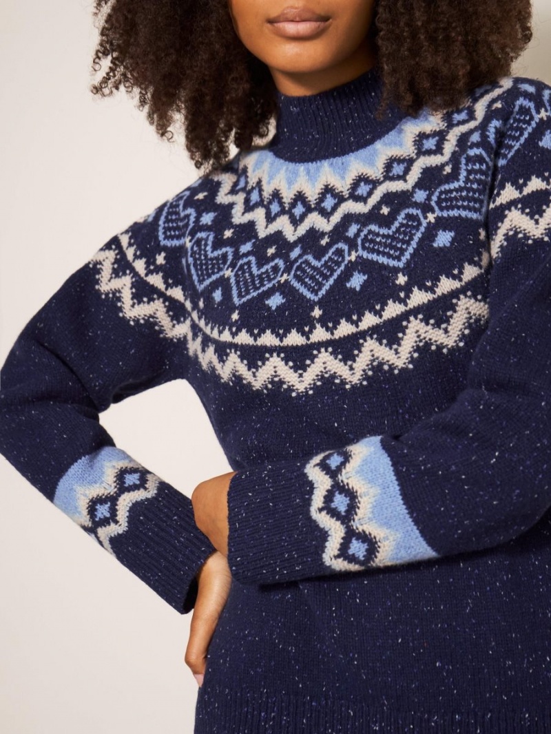 White Stuff Heart Longline Fairisle Jumper Navy Multi | 45208-IADQ